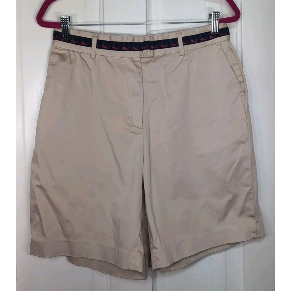 Lilly Pulitzer Chino Bermuda Shorts Tan Beige Cotton Blend Women 12 Whale (1251